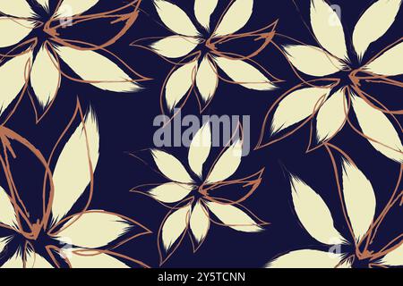 Ein handgezeichnetes Blumenmuster mit stilisierten cremefarbenen Blumen und Fantasy-Blumenmuster mit verschiedenen Blumenmustern Stock Vektor