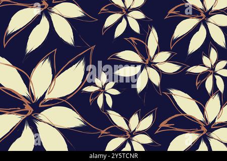 Ein handgezeichnetes Blumenmuster mit stilisierten cremefarbenen Blumen mit auffälligen, Toile de Jouy Vintage Floral Seamless Pattern elegant Vektor. Stock Vektor