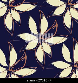 Ein handgezeichnetes Blumenmuster mit stilisierten cremefarbenen Blumen mit auffälligen, Toile de Jouy Vintage Floral Seamless Pattern elegant Vektor. Stock Vektor