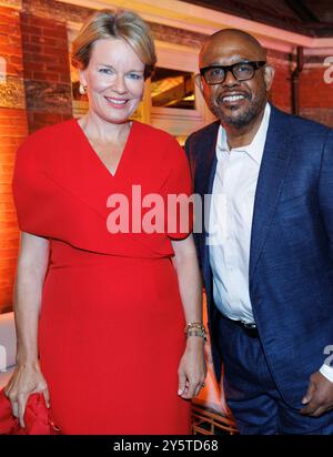 New York, USA. September 2024. Königin Mathilde von Belgien und Schauspieler Forest Whitaker, die während eines hochrangigen Abendessens zum Thema „Gewalt gegen Kinder und ihre Auswirkungen auf die psychische Gesundheit“ von der WHO in New York City, USA, am Sonntag, den 22. September 2024, organisiert wurden. BELGA FOTO BENOIT DOPPAGNE Credit: Belga News Agency/Alamy Live News Stockfoto