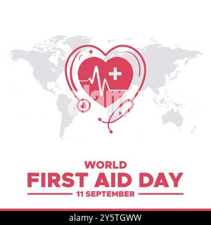 World First Aid Day, 11. September, Vorlage für erste-Hilfe-soziale Medien, Illustration, Vektordatei. Grußkarte, Banner, Anzeigen zum Welttag der ersten Hilfe. Stock Vektor