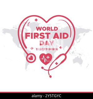 World First Aid Day, 11. September, Vorlage für erste-Hilfe-soziale Medien, Illustration, Vektordatei. Grußkarte, Banner, Anzeigen zum Welttag der ersten Hilfe. Stock Vektor