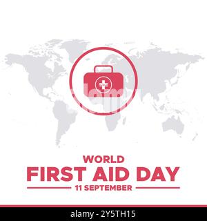 World First Aid Day, 11. September, Vorlage für erste-Hilfe-soziale Medien, Illustration, Vektordatei. Grußkarte, Banner, Anzeigen zum Welttag der ersten Hilfe. Stock Vektor