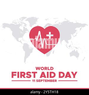 World First Aid Day, 11. September, Vorlage für erste-Hilfe-soziale Medien, Illustration, Vektordatei. Grußkarte, Banner, Anzeigen zum Welttag der ersten Hilfe. Stock Vektor