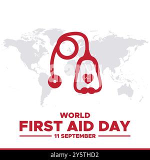 World First Aid Day, 11. September, Vorlage für erste-Hilfe-soziale Medien, Illustration, Vektordatei. Grußkarte, Banner, Anzeigen zum Welttag der ersten Hilfe. Stock Vektor