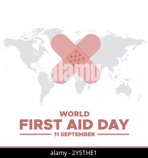 World First Aid Day, 11. September, Vorlage für erste-Hilfe-soziale Medien, Illustration, Vektordatei. Grußkarte, Banner, Anzeigen zum Welttag der ersten Hilfe. Stock Vektor