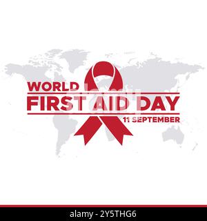 World First Aid Day, 11. September, Vorlage für erste-Hilfe-soziale Medien, Illustration, Vektordatei. Grußkarte, Banner, Anzeigen zum Welttag der ersten Hilfe. Stock Vektor