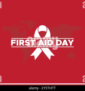 World First Aid Day, 11. September, Vorlage für erste-Hilfe-soziale Medien, Illustration, Vektordatei. Grußkarte, Banner, Anzeigen zum Welttag der ersten Hilfe. Stock Vektor