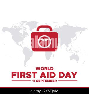 World First Aid Day, 11. September, Vorlage für erste-Hilfe-soziale Medien, Illustration, Vektordatei. Grußkarte, Banner, Anzeigen zum Welttag der ersten Hilfe. Stock Vektor