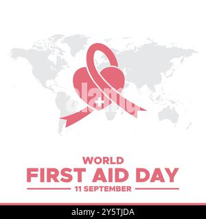 World First Aid Day, 11. September, Vorlage für erste-Hilfe-soziale Medien, Illustration, Vektordatei. Grußkarte, Banner, Anzeigen zum Welttag der ersten Hilfe. Stock Vektor