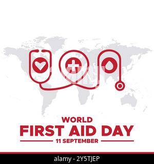 World First Aid Day, 11. September, Vorlage für erste-Hilfe-soziale Medien, Illustration, Vektordatei. Grußkarte, Banner, Anzeigen zum Welttag der ersten Hilfe. Stock Vektor