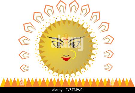 Göttin Durga mit anderen Puja-Elementen 2 Stock Vektor
