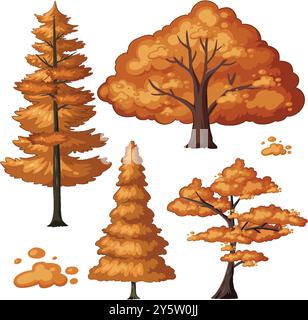 Verschiedene Herbstbäume mit Orangenblättern Stock Vektor