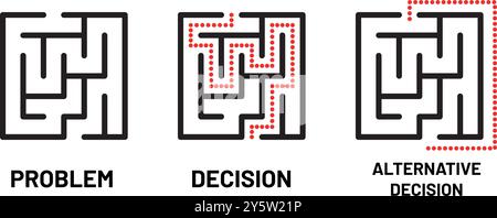 Labyrinth-Konzept von Problem, Entscheidung und alternativer Entscheidung Stock Vektor