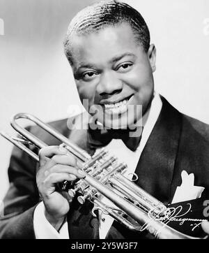 Jazzlegende und Trompeter, Louis Armstrong, Werbefoto 1940er Jahre Stockfoto