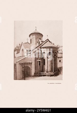 Vintage-Foto der armenischen Kathedrale von Lemberg. 1917 die armenische Kathedrale Marias Himmelfahrt in Lemberg, Ukraine, befindet sich in der Altstadt nördlich des Marktplatzes. Bis 1945 war es die Kathedrale der armenisch-katholischen Erzdiözese Lemberg. Seit 2000 dient sie als Kathedrale der armenischen Diözese Ukraine. Stockfoto