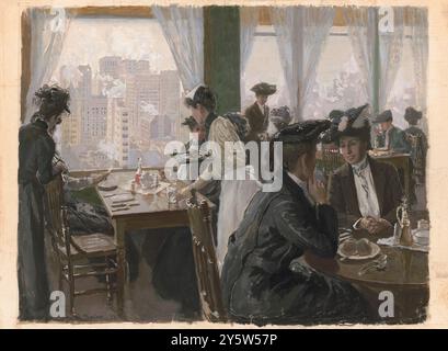 Vintage-Illustration von Frauen im Restaurant in einem hohen Gebäude. 1917 von Otto H. Bacher, 1856–1909, Künstler Stockfoto