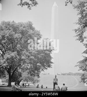 Amerika der 1940er Jahre Regierungsangestellte essen in der Nähe des Washington Monuments. USA. Washington, D.C. Juli 1942 von M. Collins, Fotograf Stockfoto