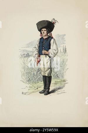 Vintage-Illustration des Slowakischen aus der Region Kaschau (Košice) (heute Ostslowakei). Historische und volkstümliche Kostüme. Deutschland. 1881 Stockfoto