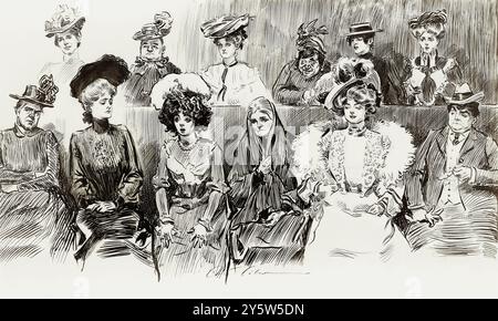 Vintage-Illustration von Ausdrucksstudien. Wenn Frauen Geschworene sind. 1902 von Charles Dana Gibson, 1867–1944, Künstler Stockfoto