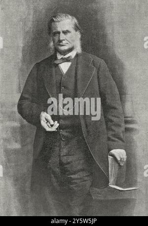 Porträt von Thomas Henry Huxley. Thomas Henry Huxley (1825–1895) war ein englischer Biologe und Anthropologe, der sich auf vergleichende Anatomie spezialisierte. Er wurde als Darwin's Bulldog bekannt, weil er sich für Charles Darwins Evolutionstheorie einsetzt. Stockfoto