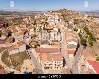 Ausejo Dorf aus der Vogelperspektive, La Rioja, Spanien, Europa Stockfoto