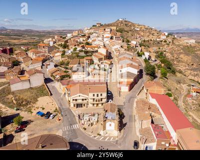 Ausejo Dorf aus der Vogelperspektive, La Rioja, Spanien, Europa Stockfoto
