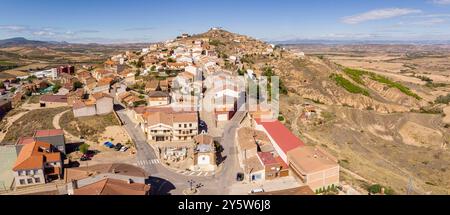 Ausejo Dorf aus der Vogelperspektive, La Rioja, Spanien, Europa Stockfoto