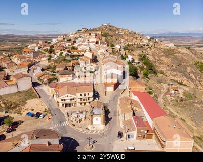Ausejo Dorf aus der Vogelperspektive, La Rioja, Spanien, Europa Stockfoto