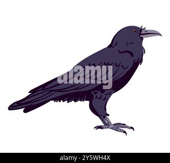 Schwarze Rabe Vektor-Illustration. Cartoon-Stil, flaches Design. Halloween, Horror-Konzept. Zauberkrähe, Hexe bekannt, Totemtier. Symbol des Todes und m Stock Vektor