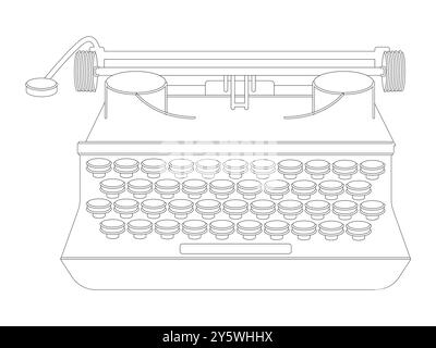 Schreibmaschine altes Vintage Retro Schreibwerkzeug Journalismus Presse Autor Schreibmaschine Schreibgerät Vintage Design Umriss Stil Stock Vektor