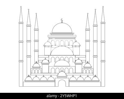 Die Blaue Moschee Türkei Istanbul Sultan Ahmet masjid islamische Kulturarchitektur heiliges Gebetsgebäude Design Umriss Stil Stock Vektor