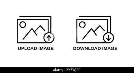 Symbol zum Herunterladen oder Hochladen von Bildern. Miniaturansichtszeichen für das Bild. Illustrationsvektor Stock Vektor