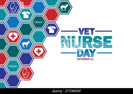 Hintergrundbild zum Tag der Vet Nurse Nurse Day mit Formen und Typografie, Banner, Karte, Poster, Vorlage. Tag der VET Nurse, Hintergrund Stock Vektor