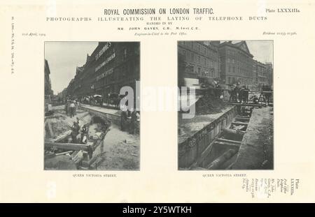 Königliche Kommission. Verlegung von Telefonkanälen in Queen Victoria Street 1906 Stockfoto