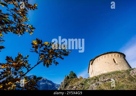 Kapelle von Sant Miqueu (Kapelle von San Miguel), datiert auf das 10. Jahrhundert, frühromanische, Vilamos, Aran-Tal, Katalonien, Pyrenäen, Stockfoto