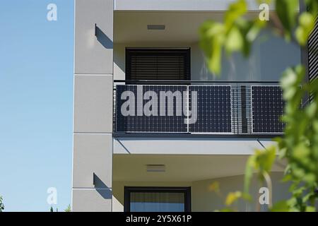 REKORDDATUM NICHT ANGEGEBEN Balcony-Kraftwerk auf einem Wohnblock A.I.-erzeugt *** Balcony-Kraftwerk auf einem Wohnblock A I erzeugte Copyright: XUdoxHerrmannx Stockfoto