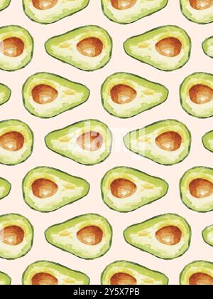 Nahtloses Muster handgemalter Avocados auf hellrosa Hintergrund. Stockfoto