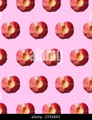 Nahtloses Muster roter Äpfel auf rosa Hintergrund im Aquarellstil. Stockfoto