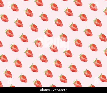 Nahtloses Muster handbemalter Erdbeeren auf rosa Hintergrund. Stockfoto