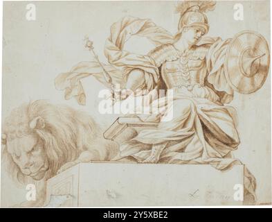 Acisclo Antonio Palomino y Velasco / „Allegorie der Großmut“. 1683. Graubraune Waschung, Bleistift, Bleistiftboden, graubraune Tinte auf Büttenpapier. Museum: Museo del Prado, Madrid, España. Stockfoto