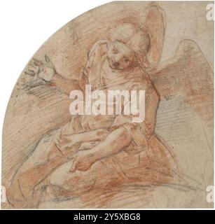 Anonym / „Seated Angel in Perspective“. Mitte des 19. Jahrhunderts. Schwarze Kreide, rote Kreide auf Büttenpapier. Museum: Museo del Prado, Madrid, España. Stockfoto