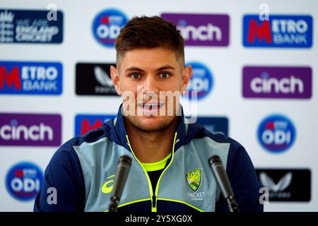 Australiens Aaron Hardie während einer Pressekonferenz im Seat Unique Riverside, Chester-le-Street. Bilddatum: Montag, 23. September 2024. Stockfoto