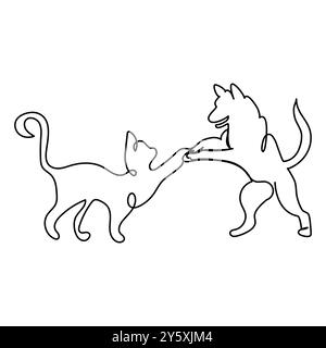 Cat & DOG Line Art. 08. Gute Verwendung für Symbol, Logo, Websymbol, Maskottchen, Malbuch, Zeichen oder eine beliebige Konstruktion, die Sie für den Vektor der kontinuierlichen Linienzeichnung benötigen Stock Vektor