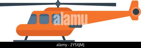 Der orangefarbene Hubschrauber steht mit rotierenden Propellerblättern auf dem Boden Stock Vektor