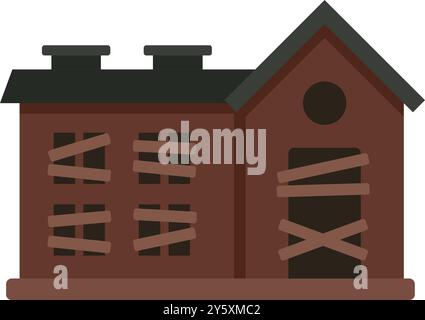 Unheimliches altes verlassenes Holzhaus verfällt, mit verschlossenen Fenstern und Türen Stock Vektor