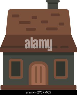 Kleines Backsteinhaus mit Kamin-Illustration mit braunem Dach und grünen Wänden Stock Vektor