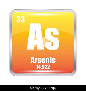 Symbol für Arsenelement. Als Abkürzung. Atomzahl 33. Atommasse 74.922. Stock Vektor