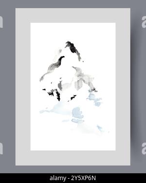 Landschaft mit einsamem Winterberg mit schneebedeckten Hängen für Wandgestaltung im minimalistischen Stil Stock Vektor
