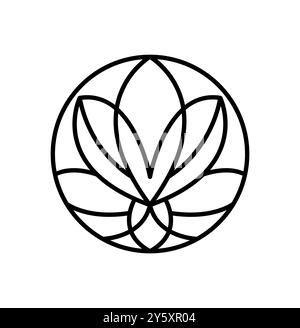 Einfache pflanzliche Rundlinien-Logoästhetik. Emblem Blume im kreisförmigen linearen Stil. Abstrakte Vektor-Abzeichen für Design von natürlichen Produkten, Blumengeschäft Stock Vektor